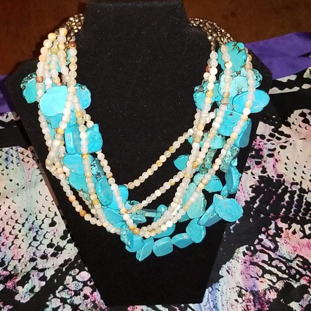 Sassy Jones Turquoise and Cream Multi-Strand Necklace
